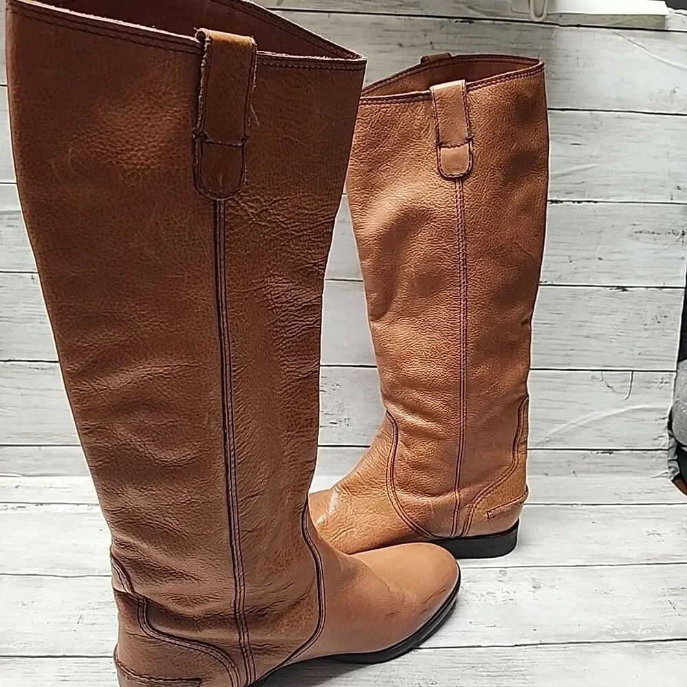 1937 Footwear Italy Tan Leather Knee High Riding  Boots Womens Size 8